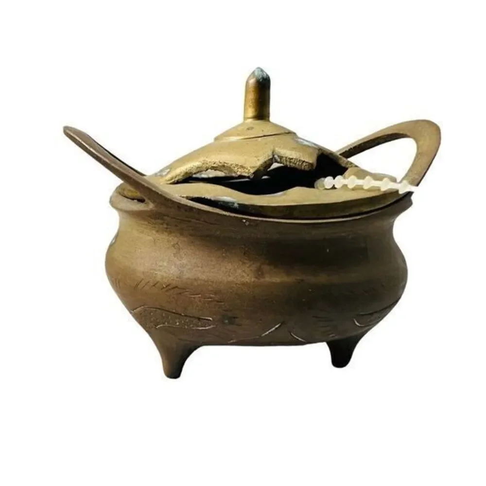 Chinese Signed Solid Brass Metal Stamped China Three‎ Legged Incense Censer Bowl